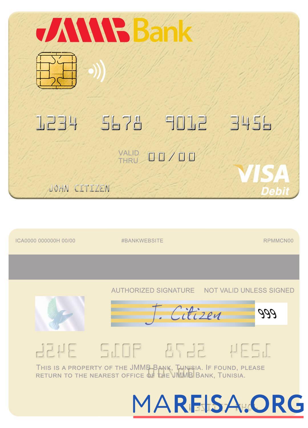 Downloadable Tunisia JMMB Bank visa debit card template